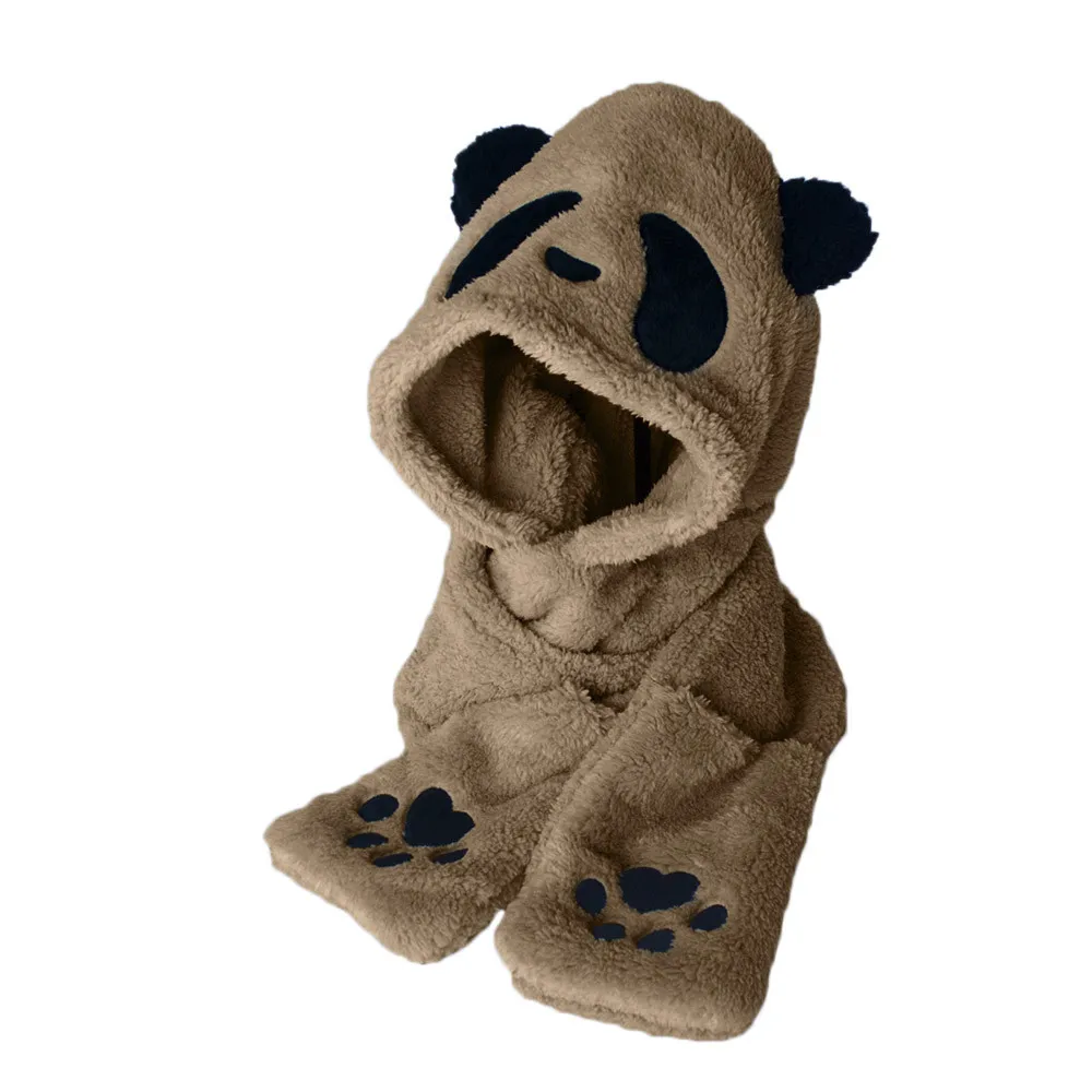Coffee Стильный бар Для женщин искусственный мех панда Форма шапочка Теплая зима теплые перчатки карман Повседневное теплые кепки в стиле хип-хоп мягкая шапка - Цвет: Coffee