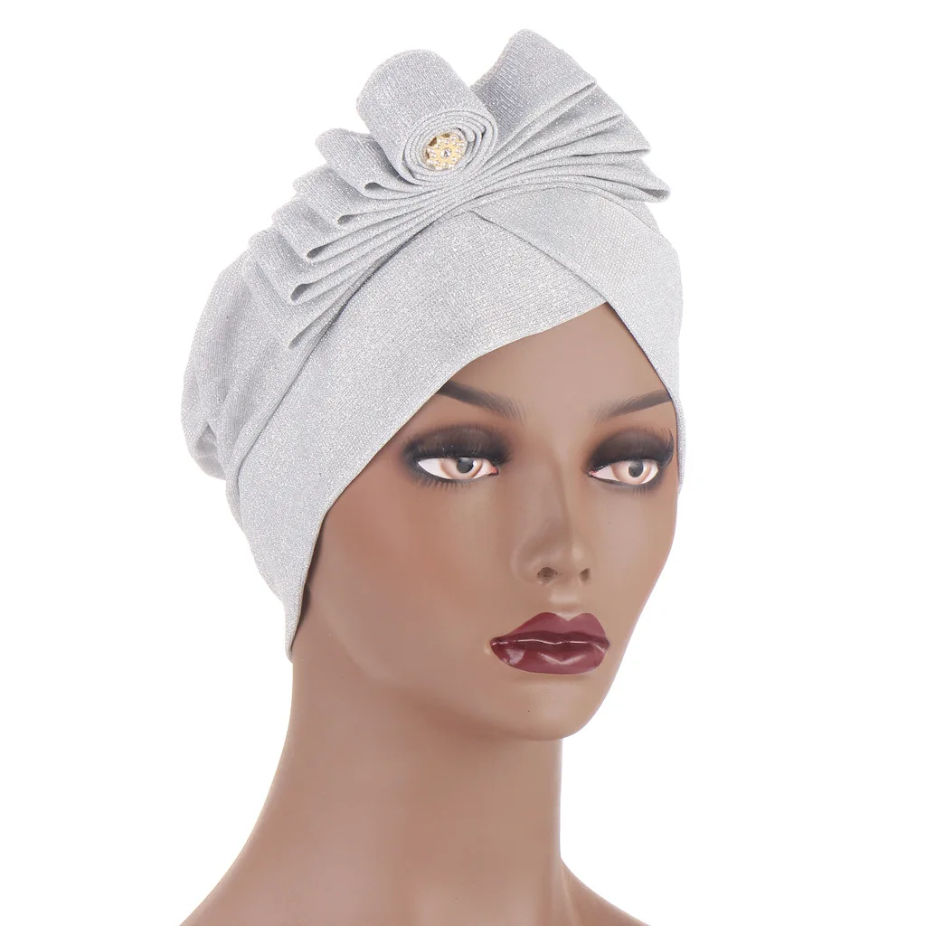 

New Women Turban Hat Solid Color Curled Edge Flowers Headscarf Bonnet Inner Hijabs Chemo Cap Muslim Hijab Femme Wrap Head