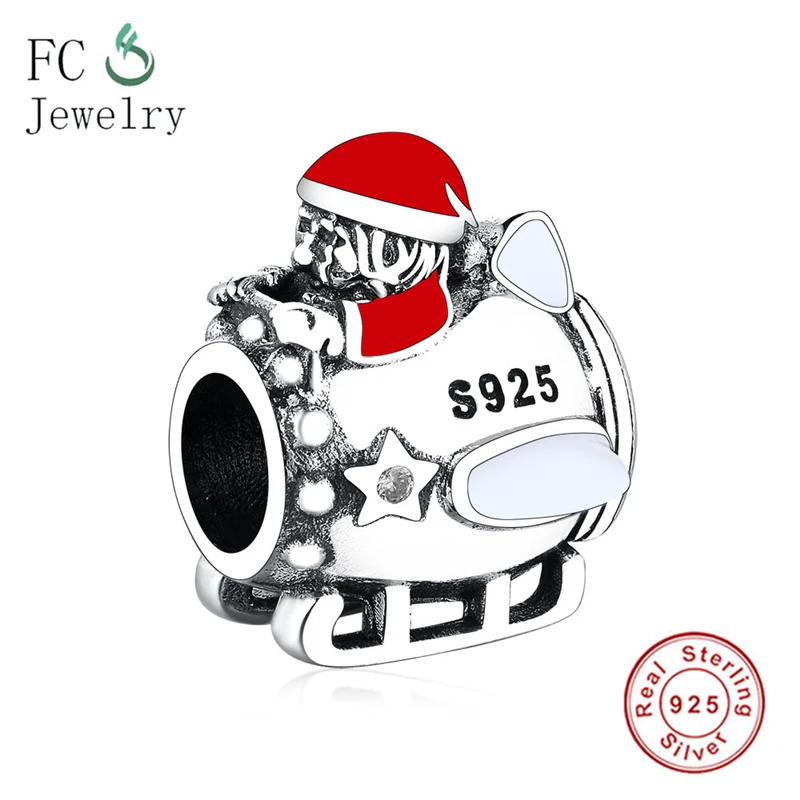 

Подвеска для оригинального браслета, подвеска из серебра 925 пробы, счастливый Санта-Клаус, космический корабль, шармы, бусины, красный цирко...