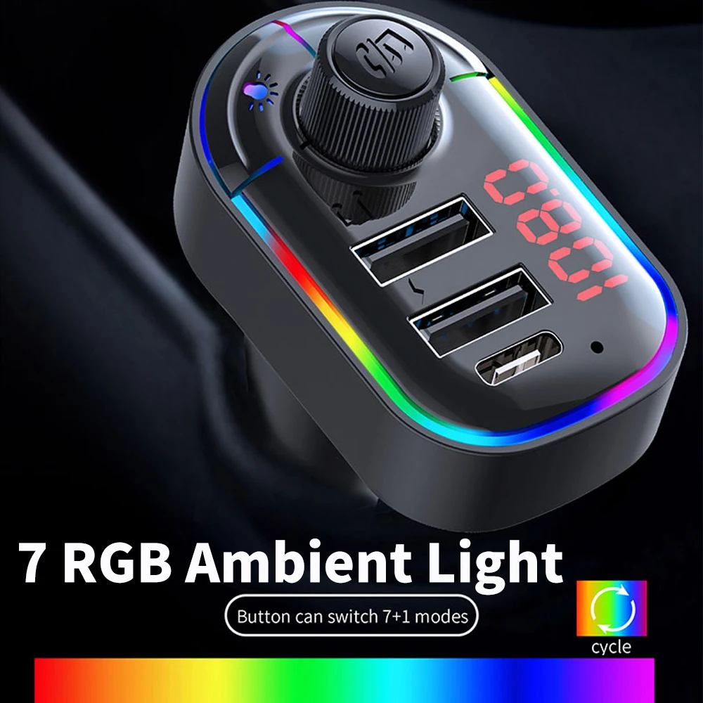 RGB окружающий светильник Автомобильный MP3-плеер Bluetooth 5 0 fm-передатчик