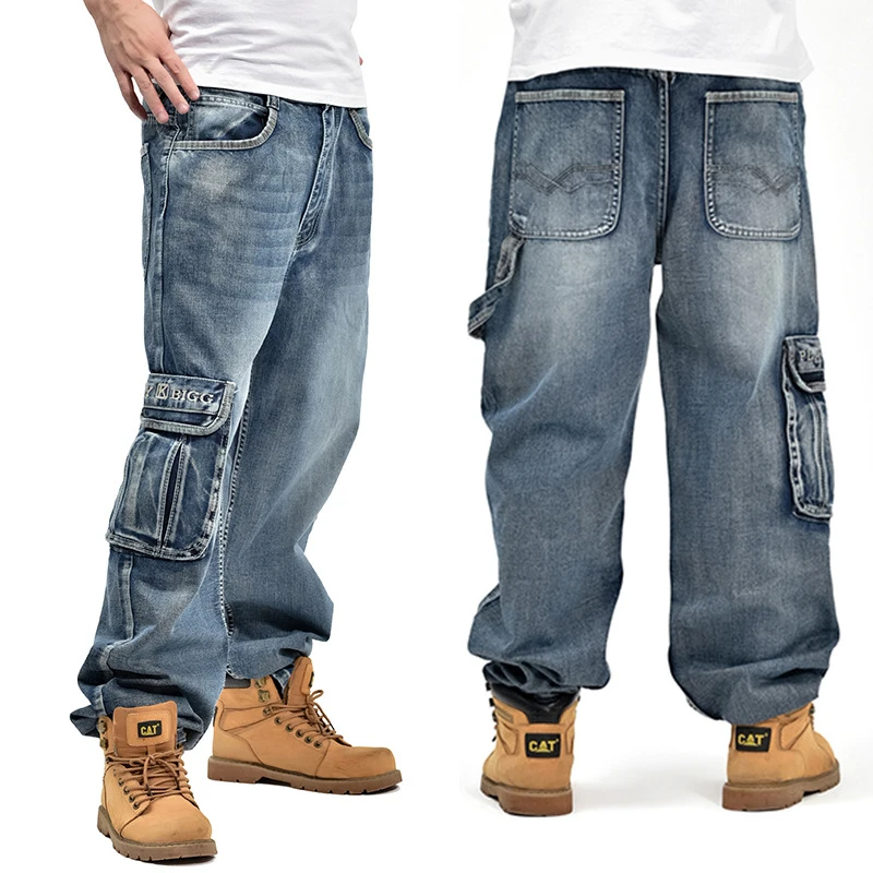 

2021 Men's blue Narrived Baggy Jeans with side pockets Hip Hop Designer Brand Skateboard Pants loose Style Plus Size 30-46