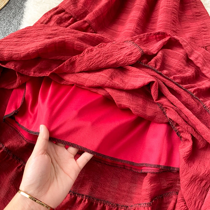 

2021 Women Spaghetti Strap Dress Summer Solid V Neck Ruffle A Line Dresses Korean Casual Vacation Beach Maxi Dress
