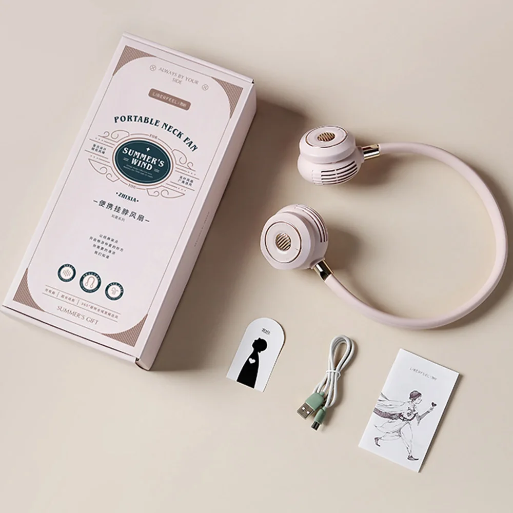 

Mini Neckband Fan Portable USB Rechargeable Headphone Design Fan 360 Degree Rotation Mute Hand Free Neck Cooler for Home Outdoor