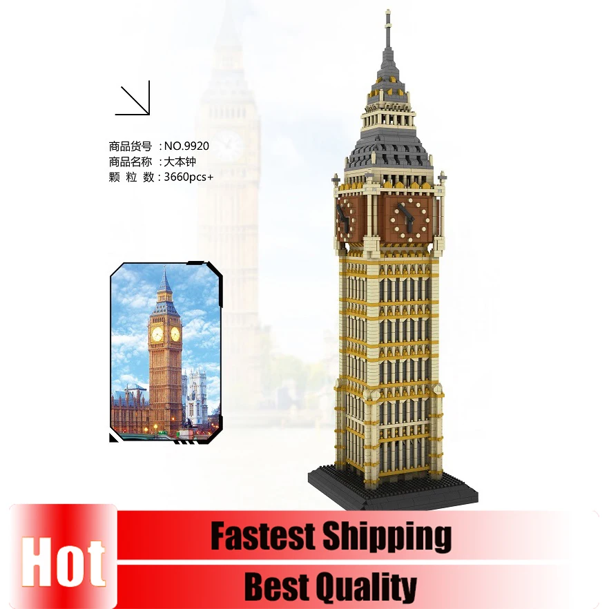 

PZX 9920 3660pcs Architecture City Landmarks Diamond Building Blocks The Big Ben of London Opera House Theater For Children Toys
