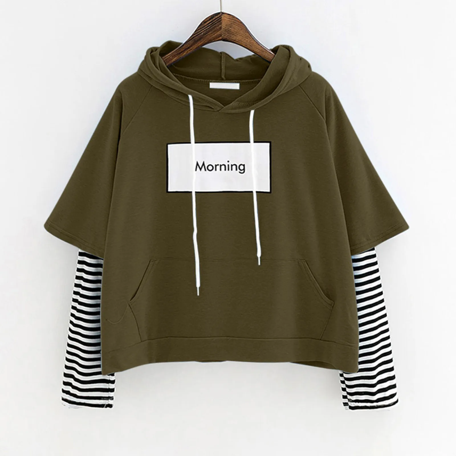 JAYCOSIN Women Sweetshirts Ladies Sweatshirt Hooded Long Sleeve Crop Patchwork Blouse Pullover Tops Hip Hop Hoodie Female