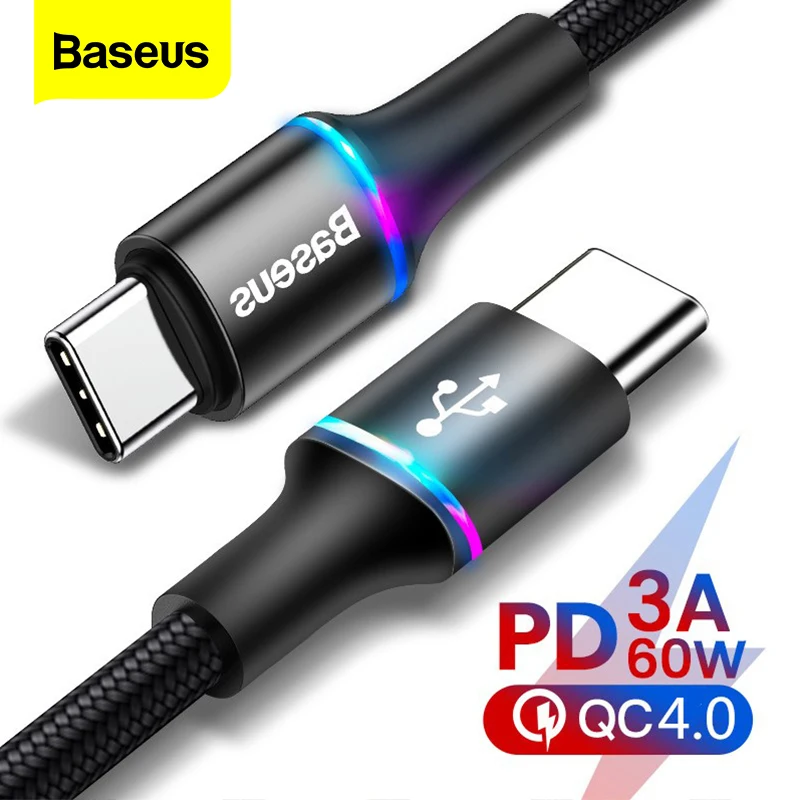 Кабель для зарядки BASEUS USB Type C световой индикатор красный черный|Кабели мобильных