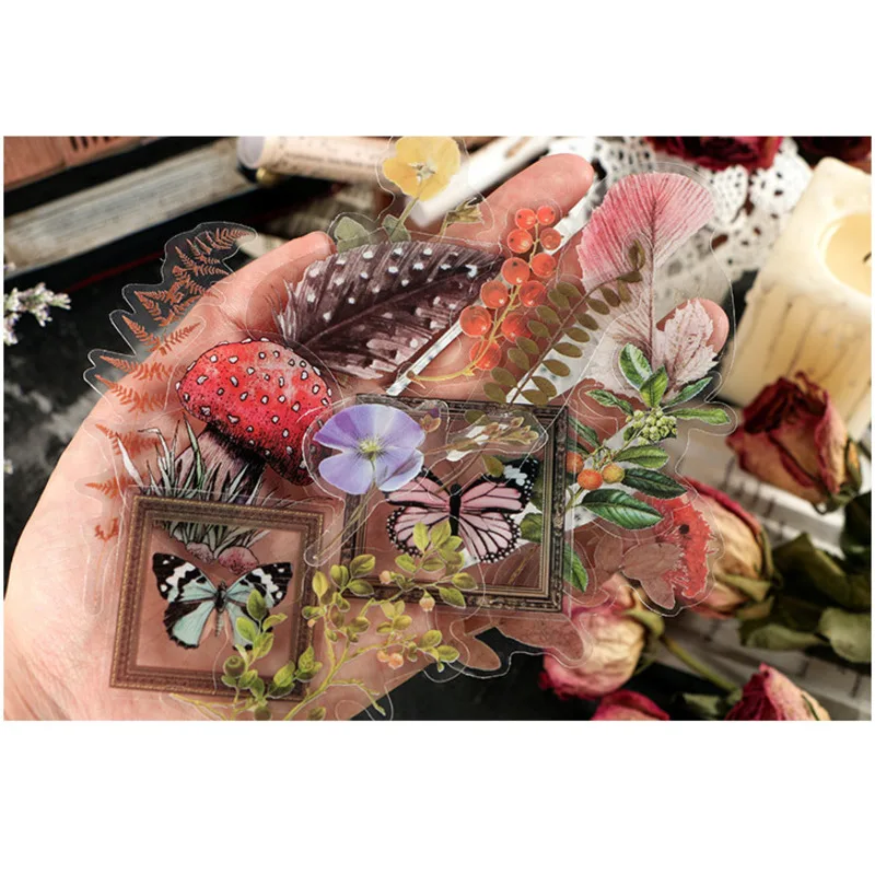 

40pcs/pack Vintage Stickers Scrapbooking Butterfly Plant Stickers For Planner PET Flower Stationery DIY Diary Album Stick Lable