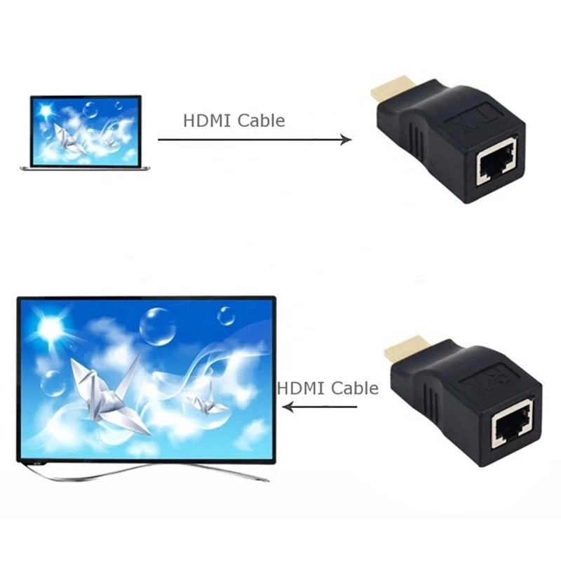 

4K 3D 30m HDMI RJ45 Network Extender Converter Adapter Splitter by Cat 5e Cat 6 1080P