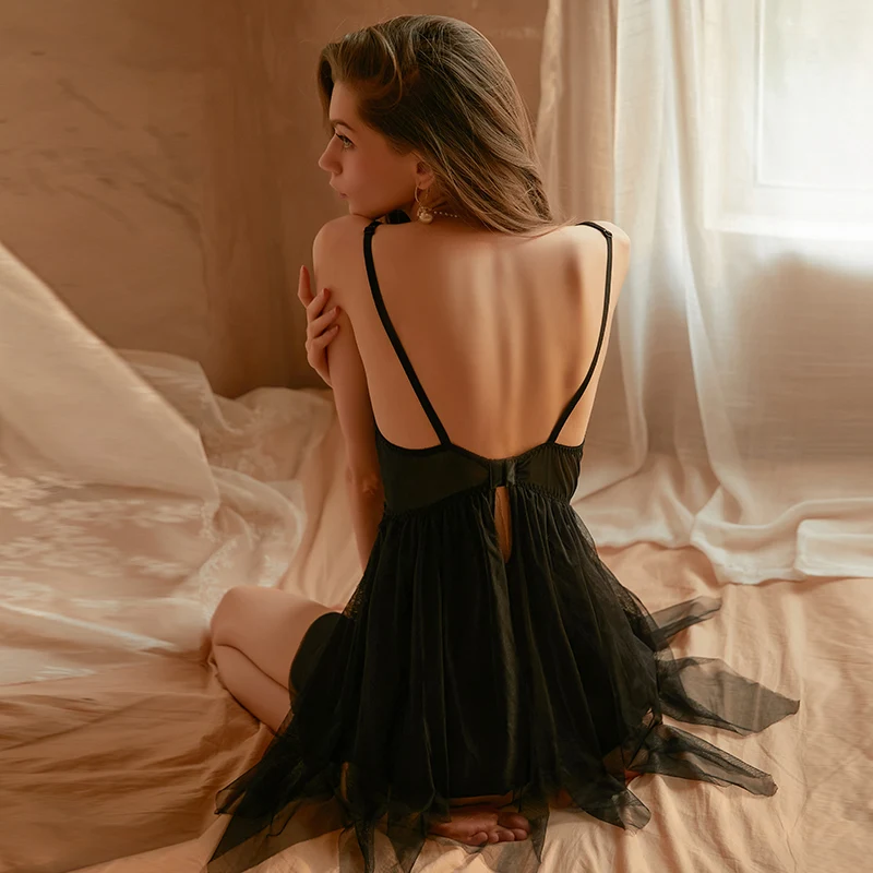 Sexy Fashion Pajama Set Sexy Lingerie Perspective Lace Tulle Nightwear Temptation Loungewear Women Sleepwear Home Clothes