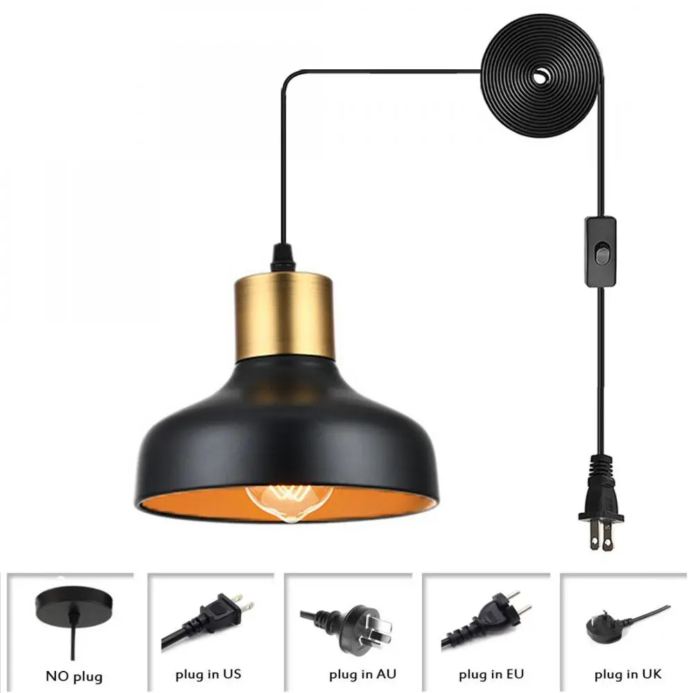 

Matte Black Vintage Farmhouse Hanging Lighting, Industrial Pendant Light Plug In Cord, Barn Kitchen Metal Ceiling Lamp Fixture