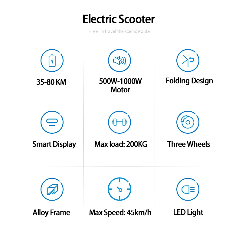3 Wheels 48V 1000W E Scooter Front Motor Wheel Electric Scooter for Adults 80KM Distance Folding Electric Skateboard Hoverboard