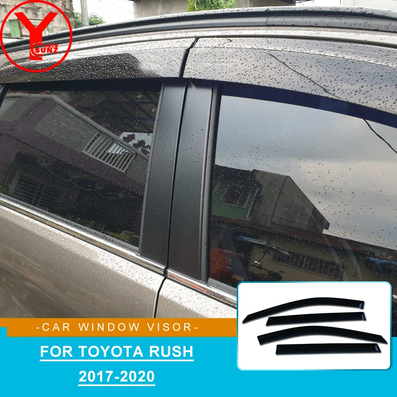 Auto Zubehör Schwarz Fenster Visiere Vent Sonne Regen Deflektor Schutz Für Toyota Rush 2017 2018 2019 2020 Fenster Schild Abdeckung YCSUNZ