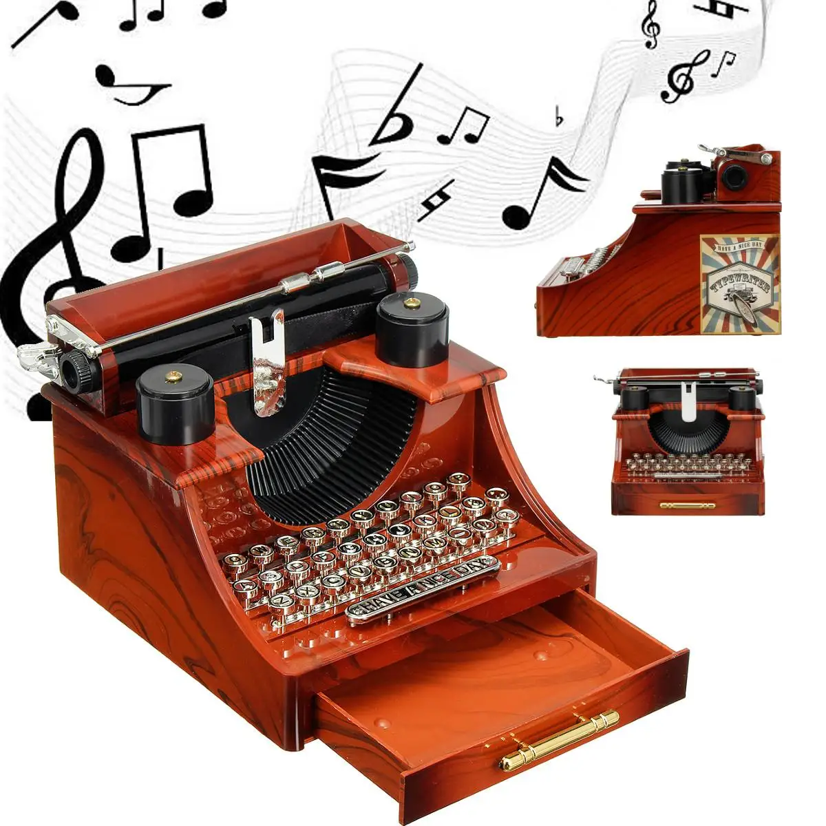 Retro Typewriter Classic Rotating Music Box Sewing Machine Phonograph Jewelry Music Box