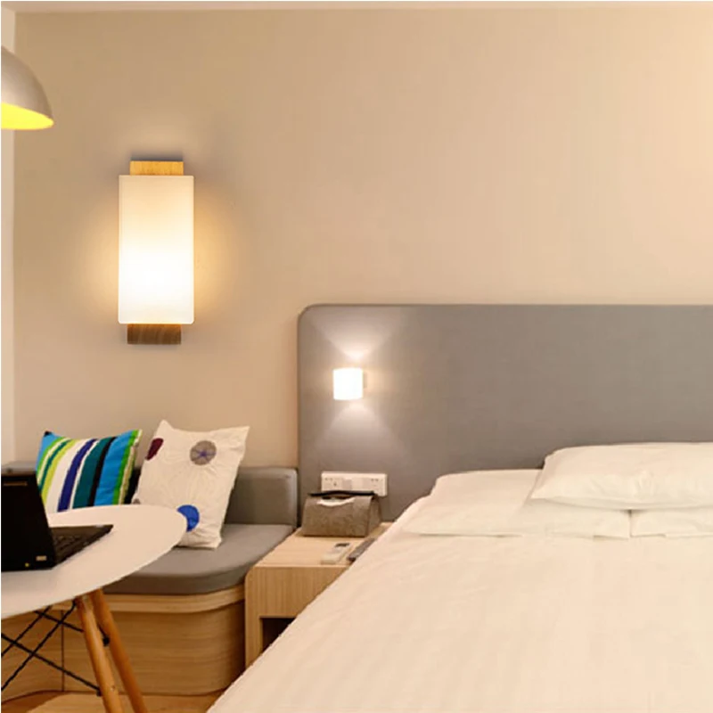 Goedkoop Bed Lichten Home Verlichting Japanse Stijl Wandkandelaar Nordic Houten Moderne Led Wall Trap Licht Kubus Trapverlichting Homhi