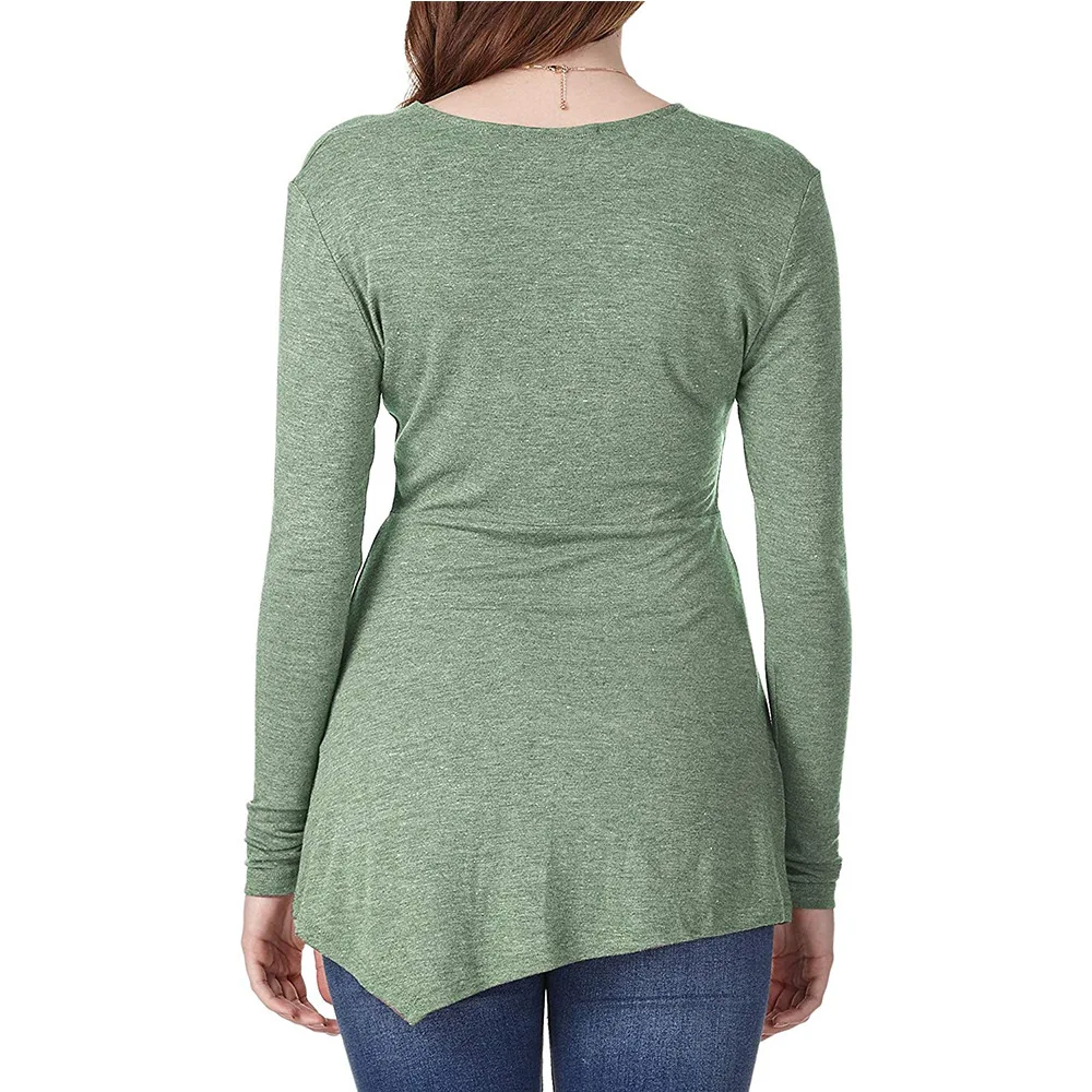 Green Red Gray Women Pregnant Long Sleeve Nursing Side Ruched Maternity Clothes Mama  Pregnancy Breastfeeding Shirt Blouse images - 6