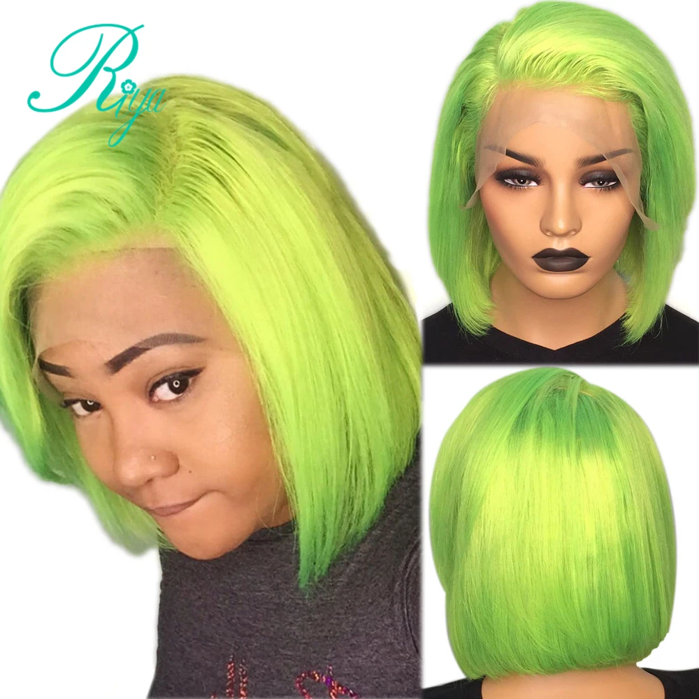 Fluorescent Green 150% Синтетические волосы на кружеве парики из натуральных волос с Африканской структурой, 613 блонд парики серого цвета, ярко розовый Прямые эффектом деграде(переход от темного к 13X4 парики Реми - Цвет: Fluorescent Green