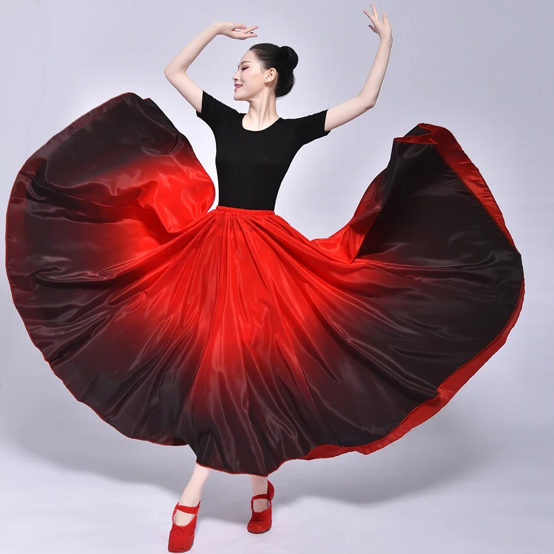 Red to black Красный черный Испанский большой Hemline Flmenco юбка танец живота Испания традиционный бальный сценический наряд представление женщины восточное платье - Цвет: Red to black