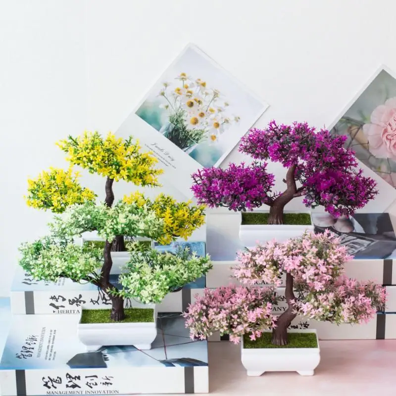 

Artificial Flower Potted Plant Display Simulation Flower Potted Indoor Green Plant Small Bonsai Garden Decorations Home Supplies