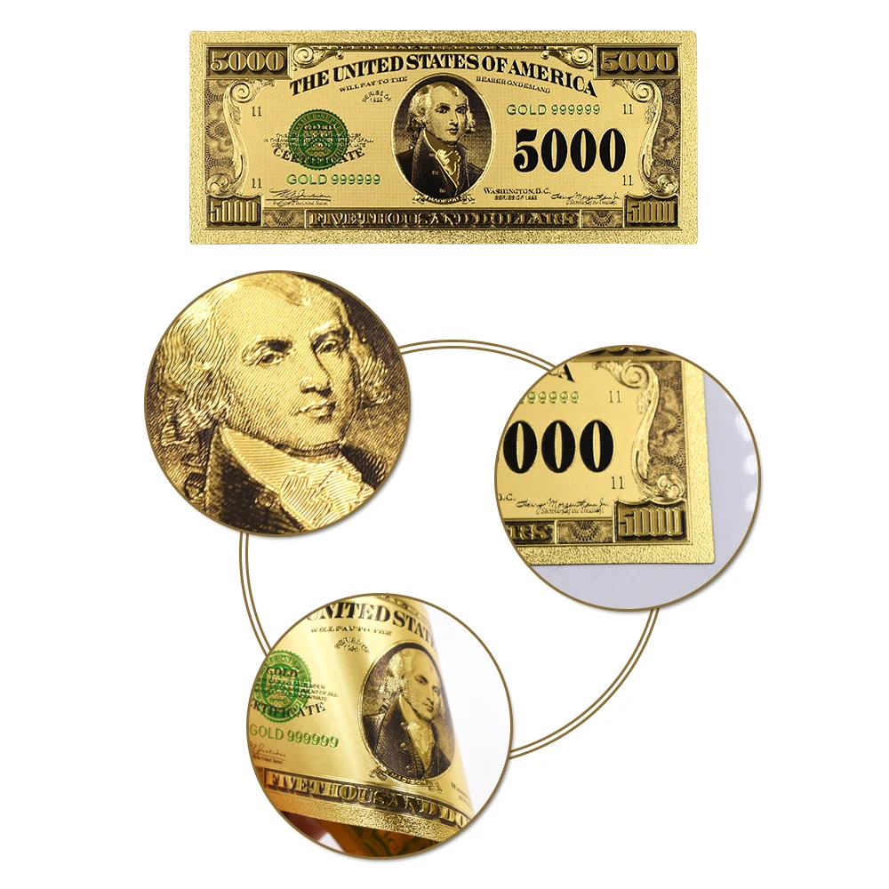 1918 год бумажные деньги золотые банкноты США Золотая фольга 5000 долларов коллекции