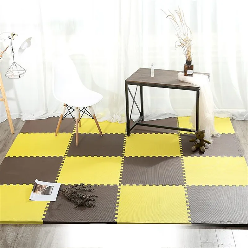 yellow coffee Детский коврик-пазл 30*30 см, детский разноцветный игровой коврик-пазл, детский коврик для упражнений, плитка для пола из пены EVA, игровой коврик для спортзала, коврик, игрушки - Цвет: yellow coffee