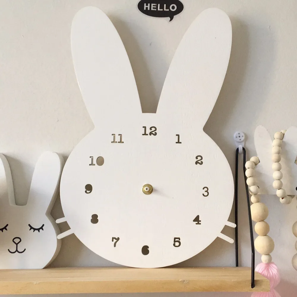 Nordic Kids Room Decor Rabbit Bunny Clock Wall Hanging Room Decoration Scandinaivan Style Kids Decor Nordic Nursery Decoration