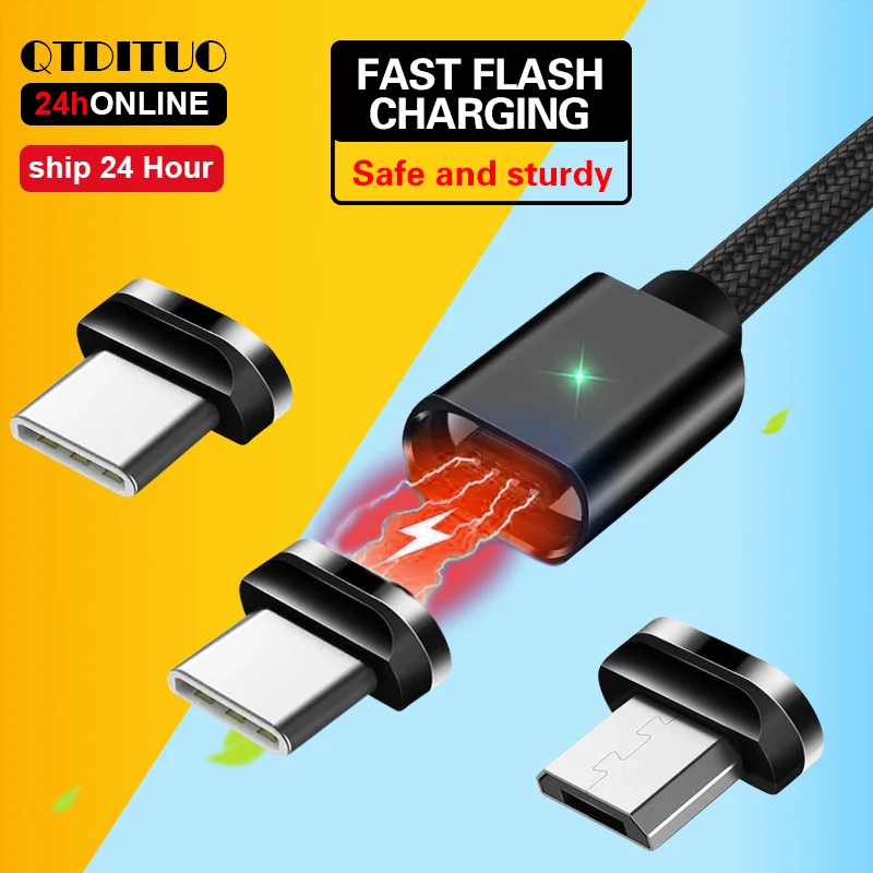 QTDITUO Магнитный кабель для зарядки, Тип USB-C кабель для быстрой зарядки, микро USB кабель для зарядки или передачи данных, мобильный телефон, usb-кабель, - изображение