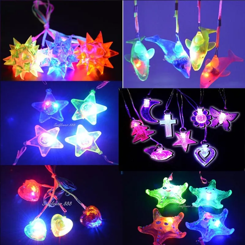 

24pcs LED Light Flashing Dolphin Star Moon Cartoon Pendant Necklace Gift Rave Glow Birthday Party Easter Valentines Day