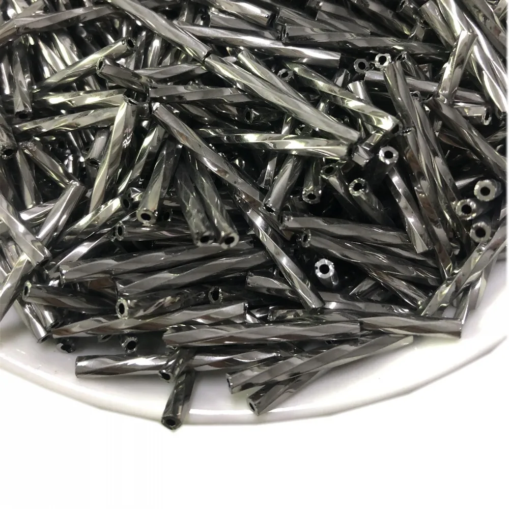 25 mm long gold or silver black color glass twisted bugle seed beads for beaded decorative garment | Дом и сад