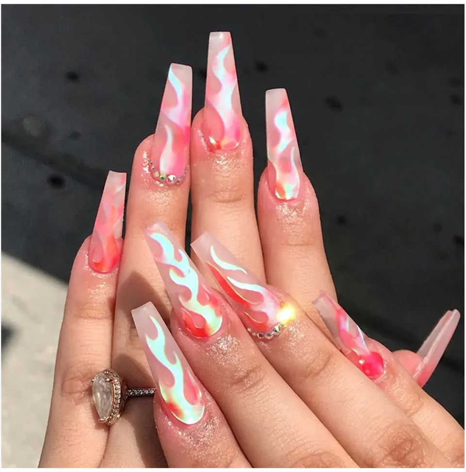 BUKAKI серебро пламя ногтей голографическая Strip16PCS DIY тонкая Лазерная пленка для ногтей стикер красочный 3D дизайн ногтей