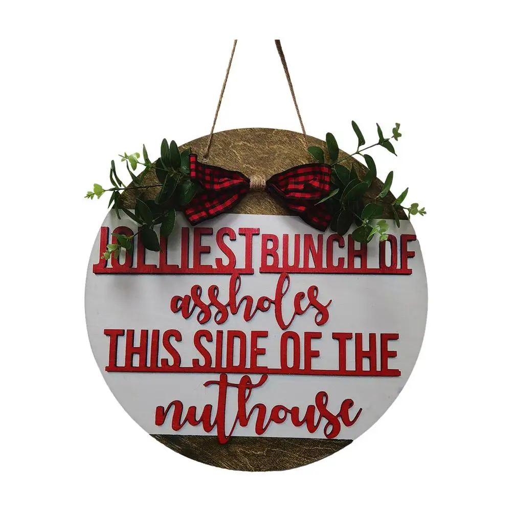 

Рождественские праздничные украшения для дверей, деревянный самолетик, дверной знак с принтом, деревенский Рождественский дверной венок, К...