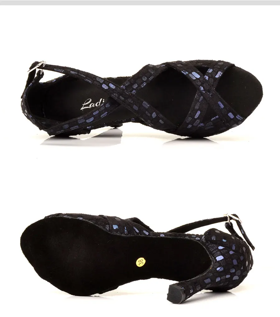 Ladingwu New Dance Shoes Women Profession Ballroom Dance Shoes Salsa Women Black Gold Suede Comfortable Soft Bottom Dance Sandal