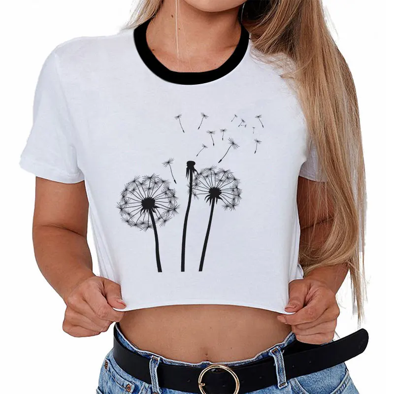 Красивая летняя цветок одуванчика печати для женщин футболка сексуальный топ