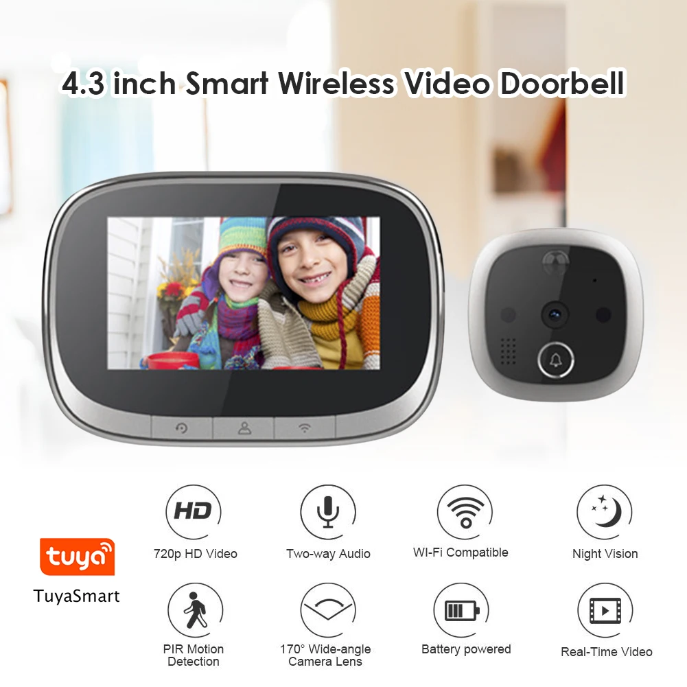 

W2 LCD HD Video Doorbell Camera WiFi APP Smart Wireless Security Intercom Infrared Night Vision Electronic Peephole Viewer Door