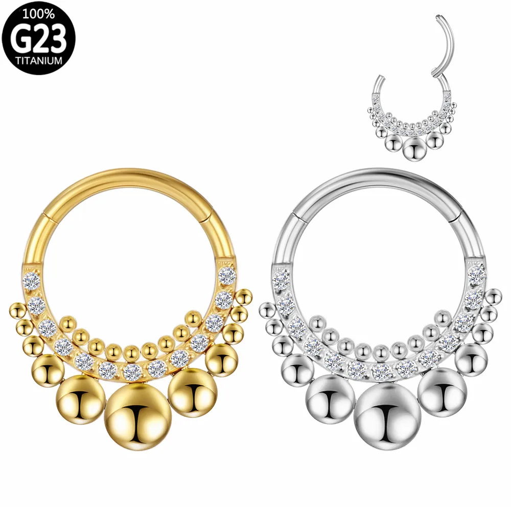 

G23 Titanium Zircon Segment Nose Rings Ball Septum Hoop Ear Cartilage Tragus Helix Clicker Piercing Hinged Daith Earring Jewelry