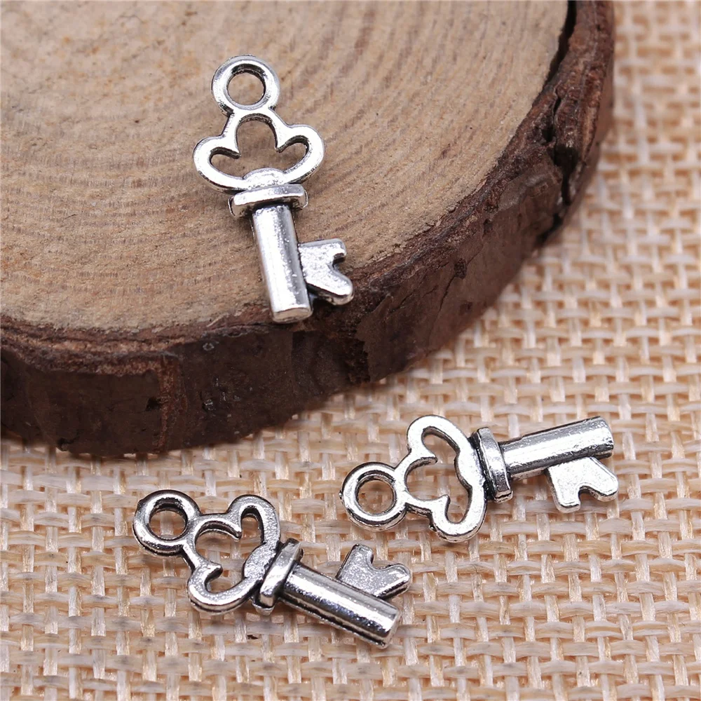 

300pcs 17x7mm Antique Silver Color Antique Bronze Color Key Charm Mini Tiny Key Charm Small Key Charm