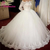 ball gown wedding dress off the shoulder vestido de noiva 2020 tulle appliques long sleeves bride dress luxury bridal gowns