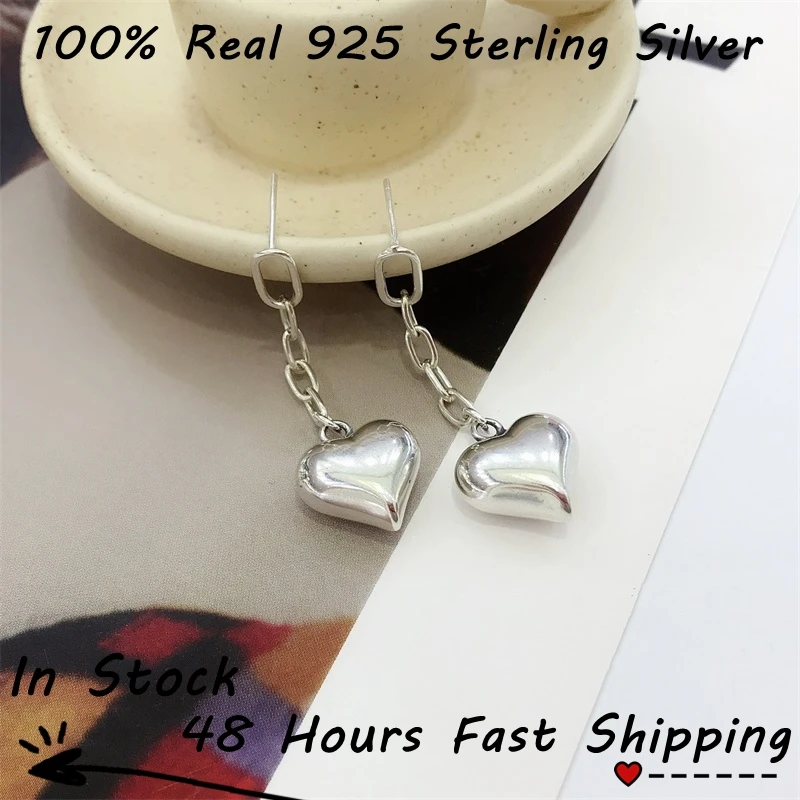 

100% 925 Sterling Silver Heart Drop Earrings Love Ear Stud Hardwear Tif-Style ladies jewellery aros joyas boucle d'oreille 2021