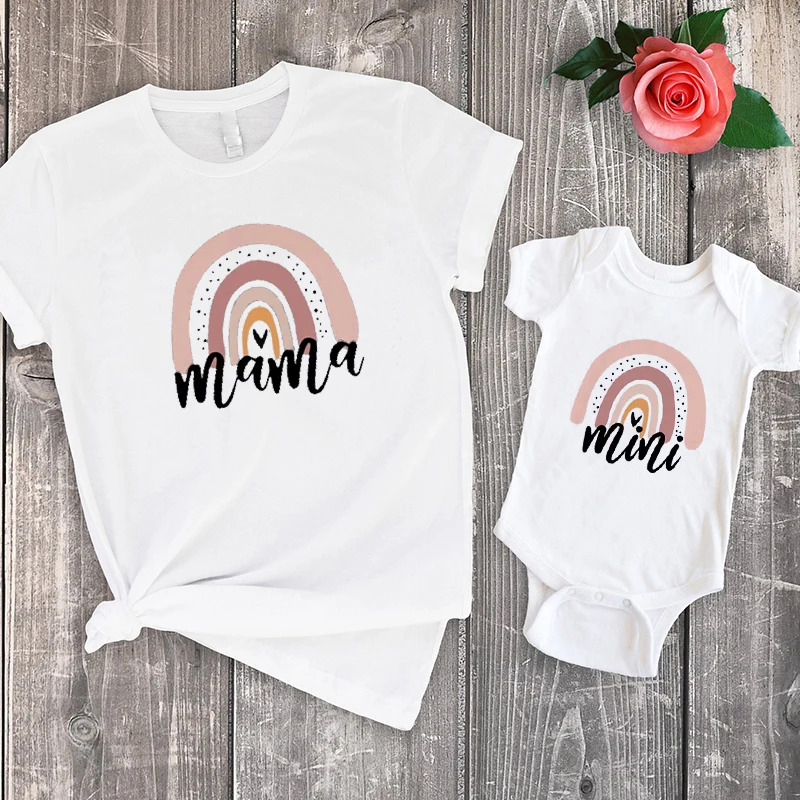 

Rainbow Mama and Mini Family Matching Tshirt Summer 2021 Family Look T-shirts Mommy and Me Clothes Casual Baby Clothes Girl Love