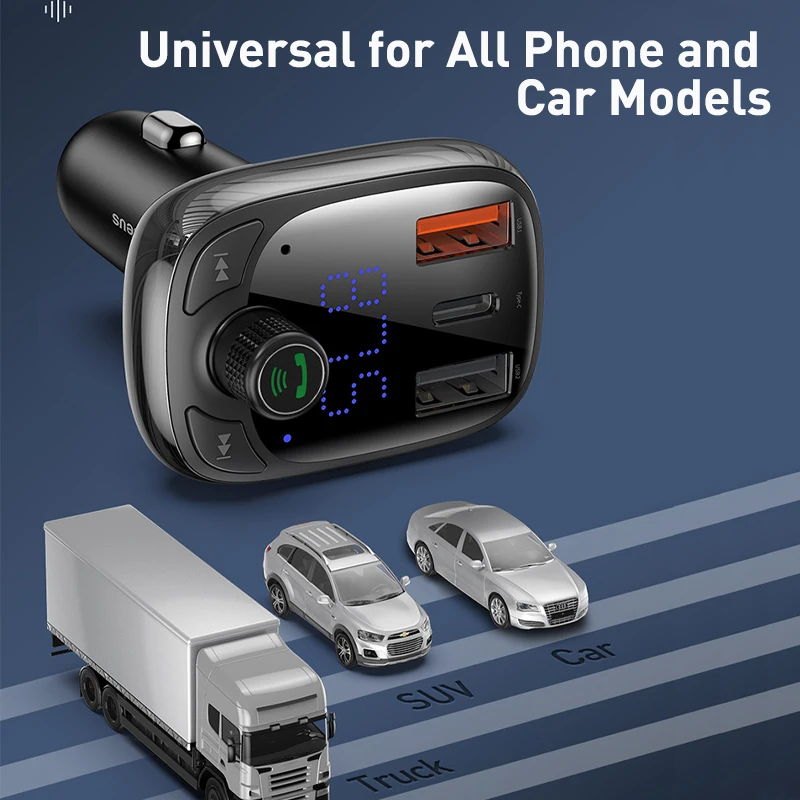 Baseus FM Transmitter Bluetooth 5.0 Handsfree Car Kit Audio MP3 Player With PPS QC3.0 QC4.0 5A Fast Charger Auto FM Modulator images - 6