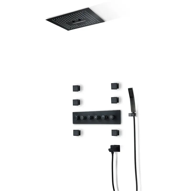 Термостатический черный душевой набор многофункциональный дождевой водопад