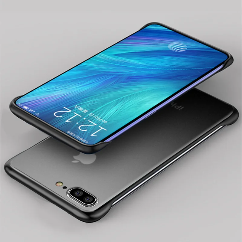 Frameless Matte Phone Case For iPhone X XR XS Max 11 Pro Transparent With Ring No Frame Design Cover 7 8 6S Plus |