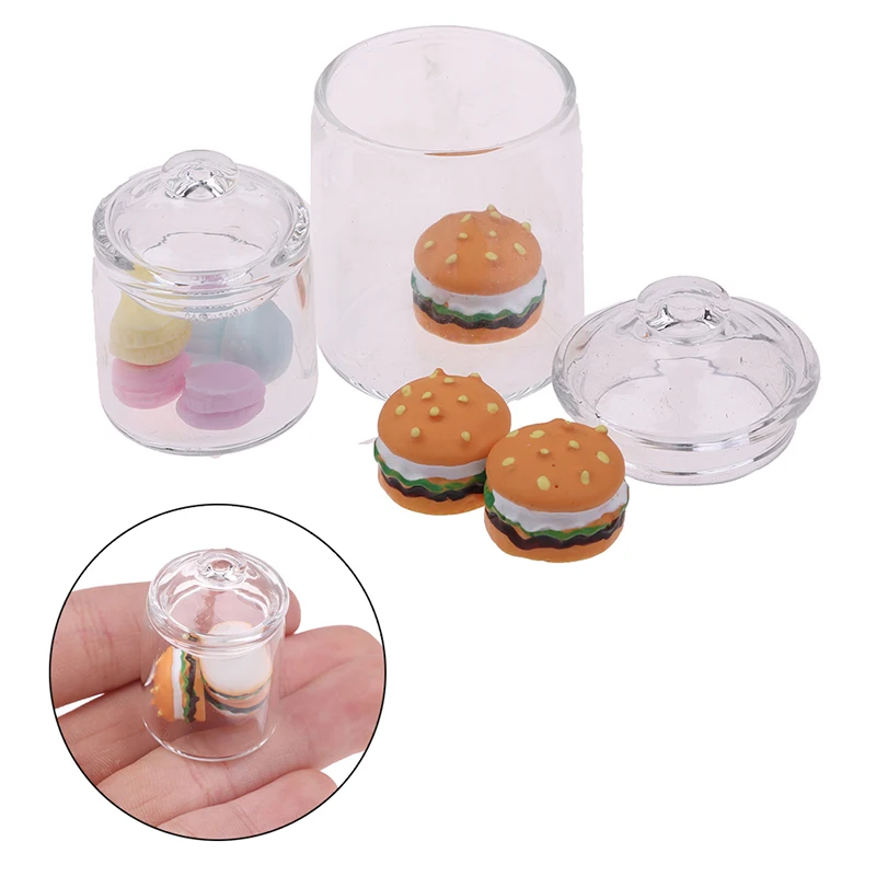 

Hot sale 1/12 Dollhouse Kitchen Clear Glass pot Storage Jar Miniature hamburger toy