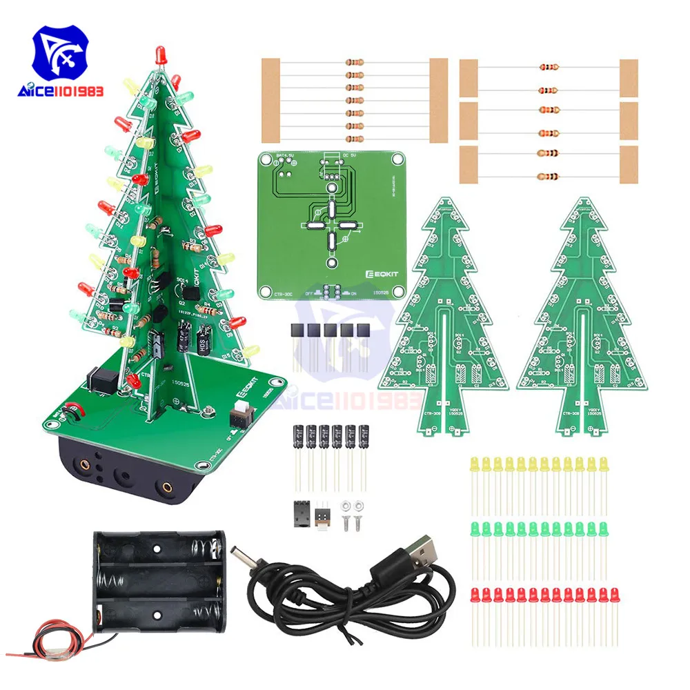 Diymore DIY 3D Рождественская елка для пайки практика Электронная наука собрать комплект 3 цвета мигающий светодиодный PCB