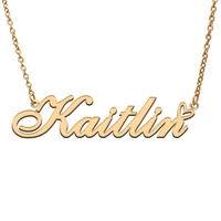love heart kaitlin name necklace for women stainless steel gold silver nameplate pendant femme mother child girls gift
