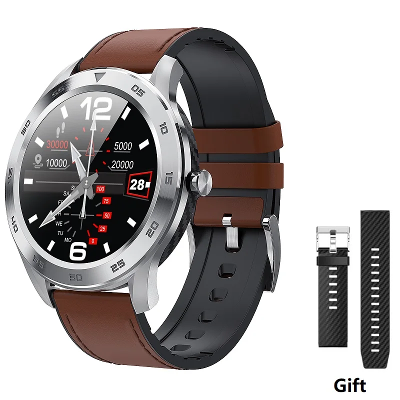 Light Brown Strap Смарт-часы с Bluetooth человек DTNO.I № 1 DT98 анализатор ЭКГ Сменные циферблаты 1,3 Полный Круглый HD Экран многоязыковая сигнализация - Цвет: Light Brown Strap