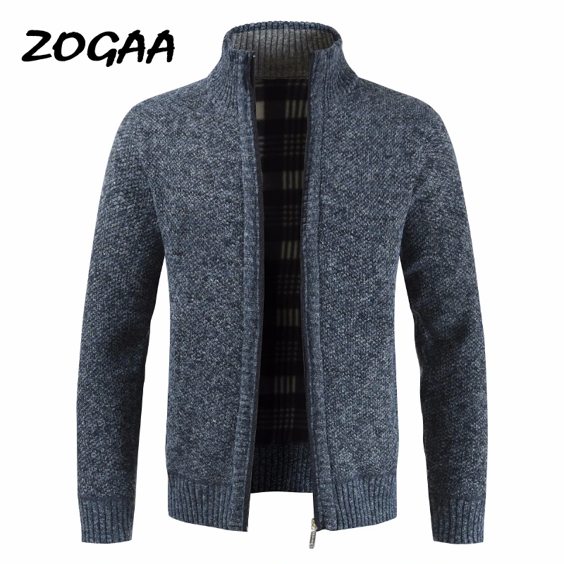 Мужская приталенная куртка ZOGAA однотонная хлопковая плотная теплая на молнии с