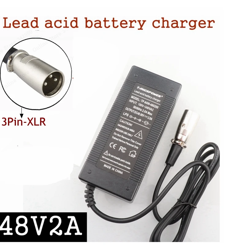 Carregador de Bateria de Chumbo-ácido Xlr para Bicicletas Pinos Elétricas Motocicletas 48v 2a 3