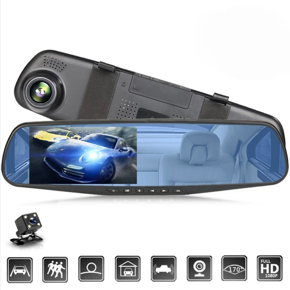 24 часа в сутки Запись HD 1080P Автомобильная Dvrs видео Регистраторы видеорегистратор с разрешением Full 4 дюйма зеркальная камера Автомобильный видеорегистратор Камера петля Запись видео Регистраторы s - изображение