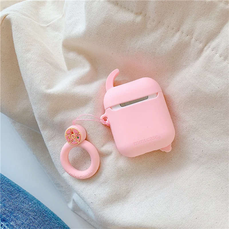 Bluetooth наушники чехол для Airpods аксессуары защитный чехол сумка анти-потеря кольцо ремень милый мультфильм силиконовый 3D Сейлор Мун