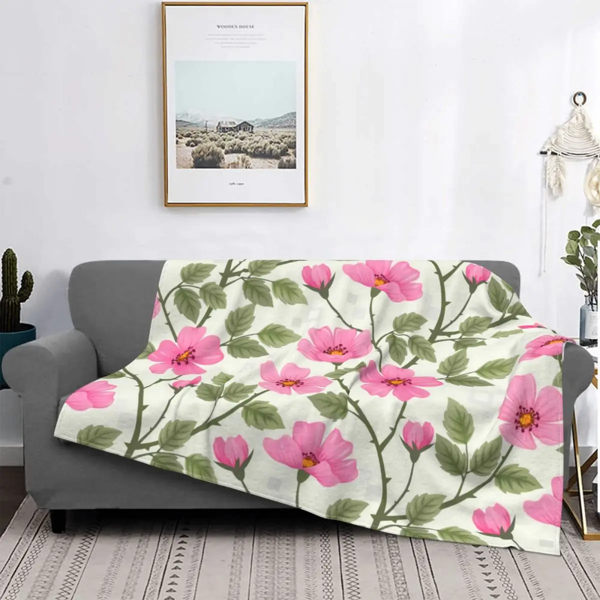 

Rose Flower Plant Blanket Plaid Modern Stitch Soft Breathable Coral Fleece Throw Blankets For Quilt Room
